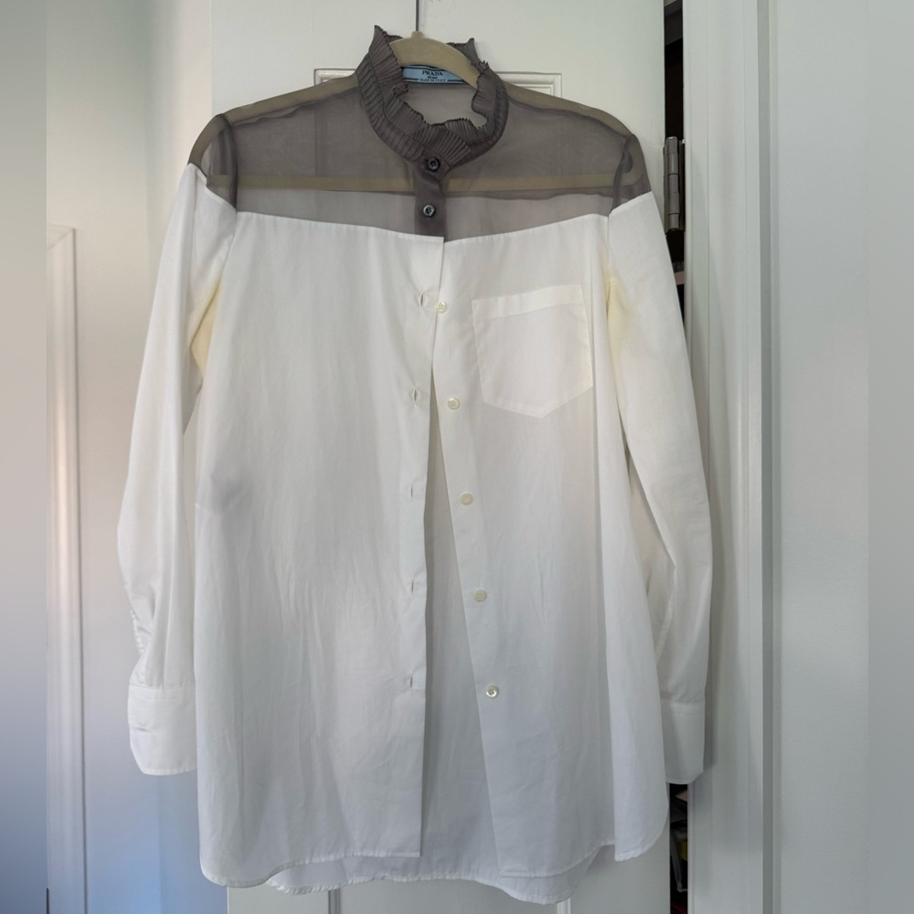 PRADA Sheer Panel Button-Up Blouse